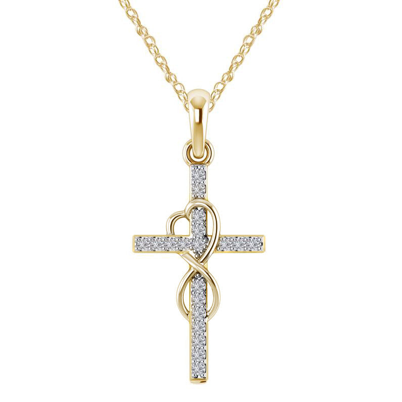 Clear-Stone Faith Cross Pendant Necklace — Gold supplier reference