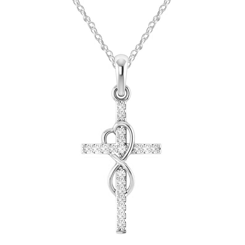 Clear-Stone Faith Cross Pendant Necklace — Silver supplier reference