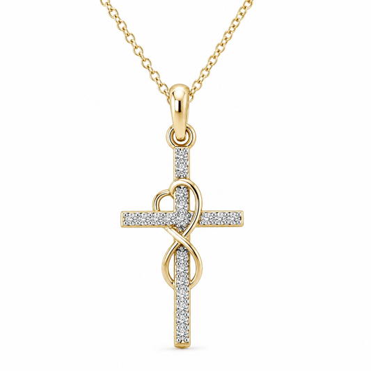 Clear-Stone Faith Cross Pendant Necklace on a pure white background