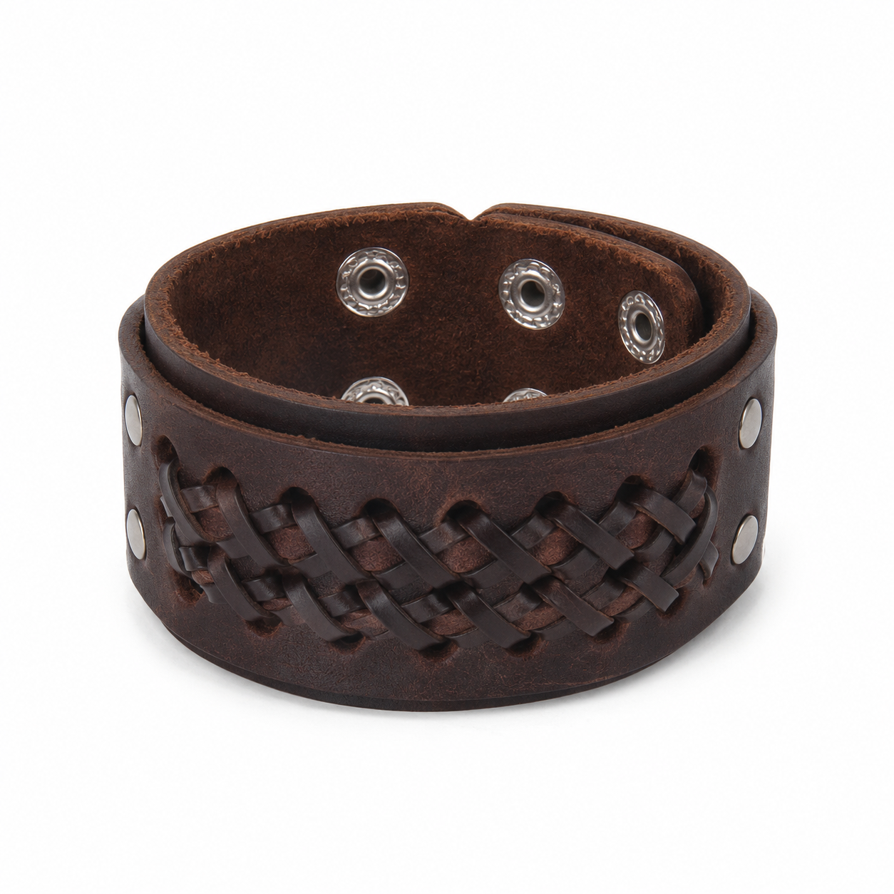 VALT dark brown braided cowhide cuff bracelet on white