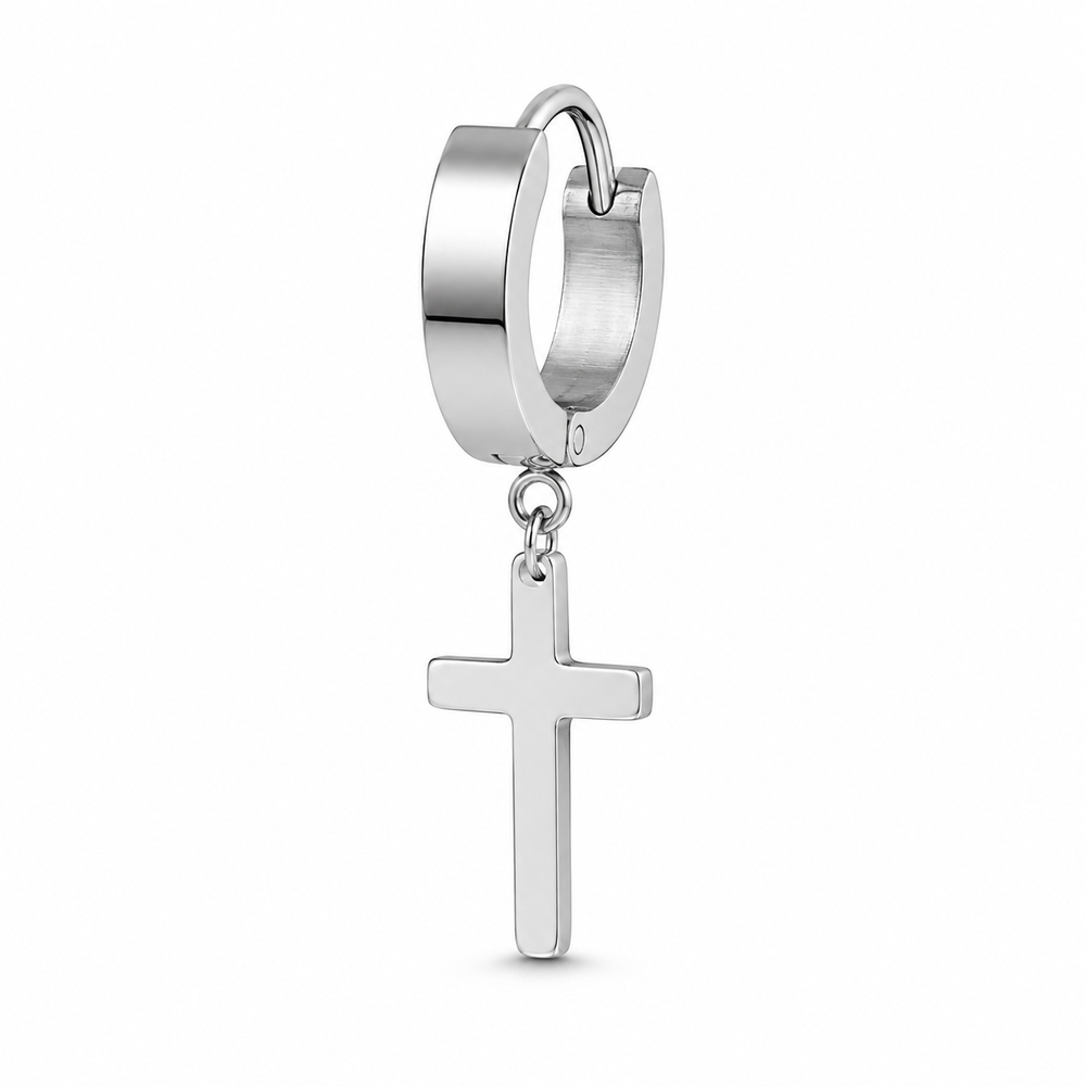 Single cross drop earring in silver