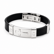 Cross-Plate Silicone & Steel Bracelet on a pure white background
