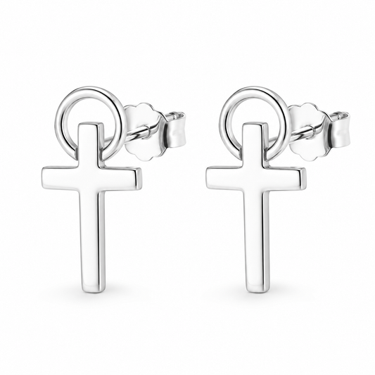 Sterling silver cross stud earrings