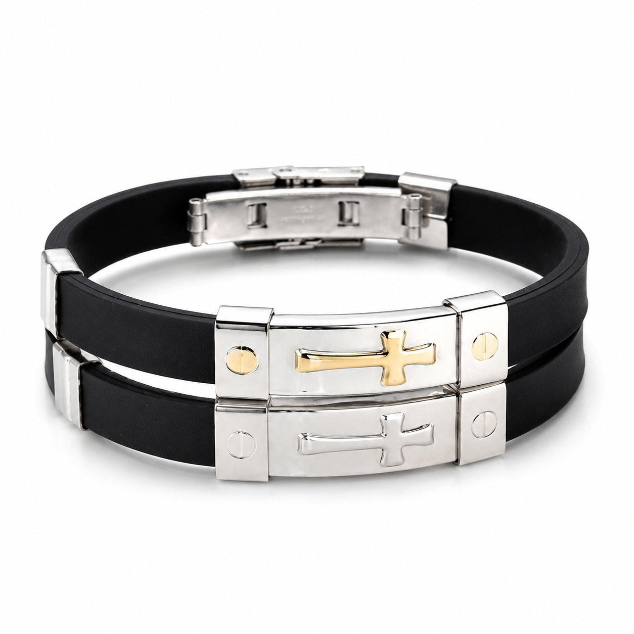 Cross Titanium-Steel Bracelet on white background 