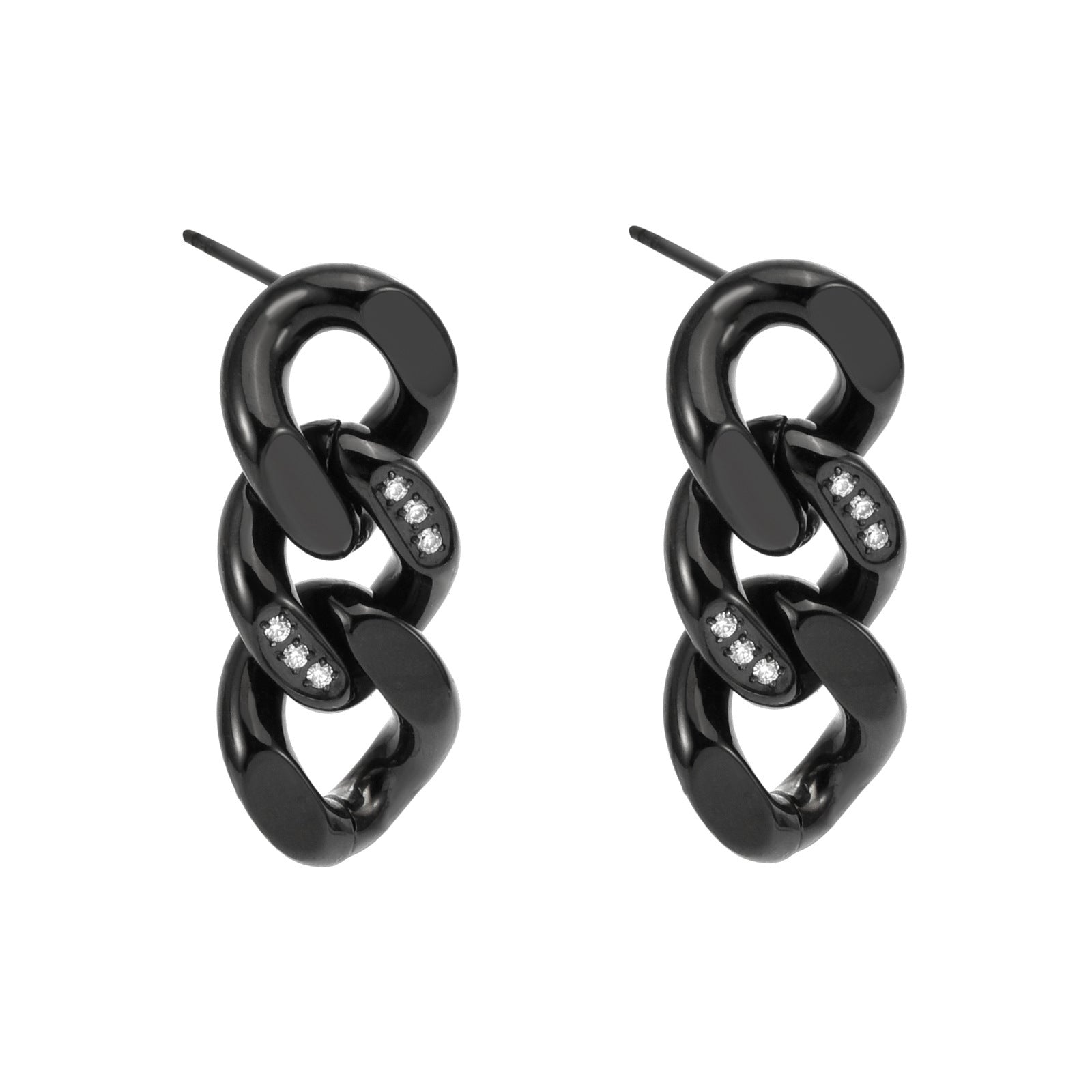 Black Double-Link Cuban Drop Earrings