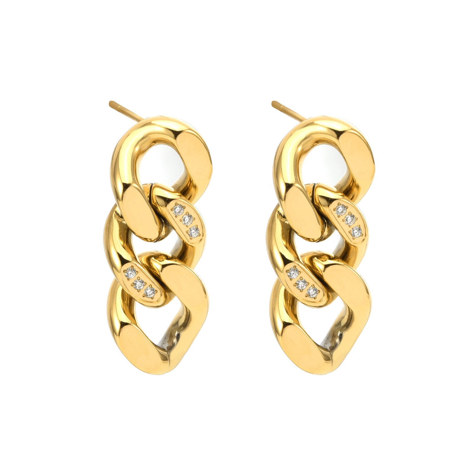 Gold Double-Link Cuban Drop Earrings