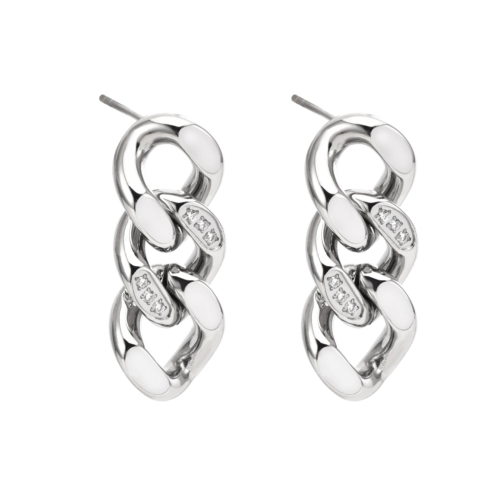 Silver Double-Link Cuban Drop Earrings
