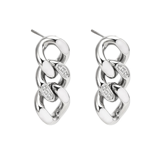 Silver Double-Link Cuban Drop Earrings