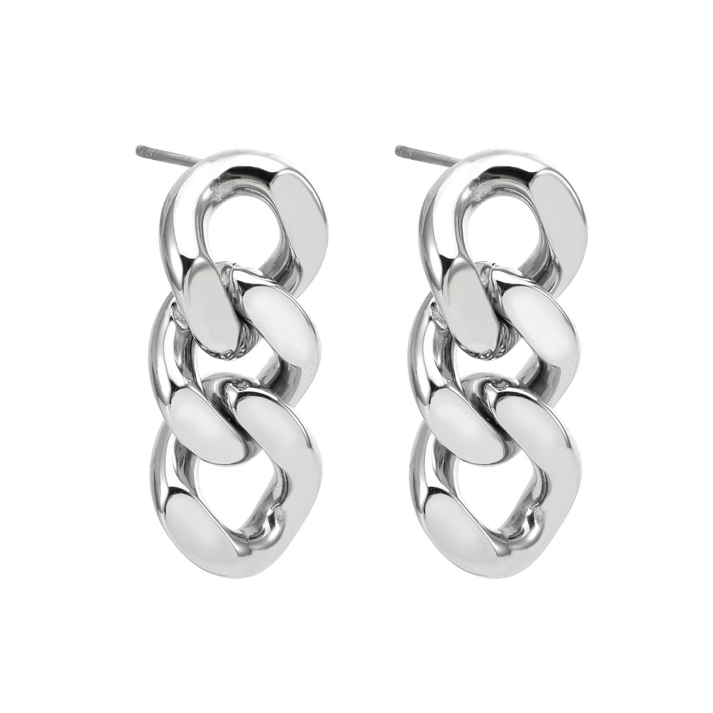 Silver Compact Cuban Link Earrings