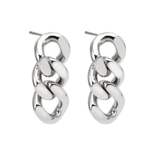 Silver Compact Cuban Link Earrings