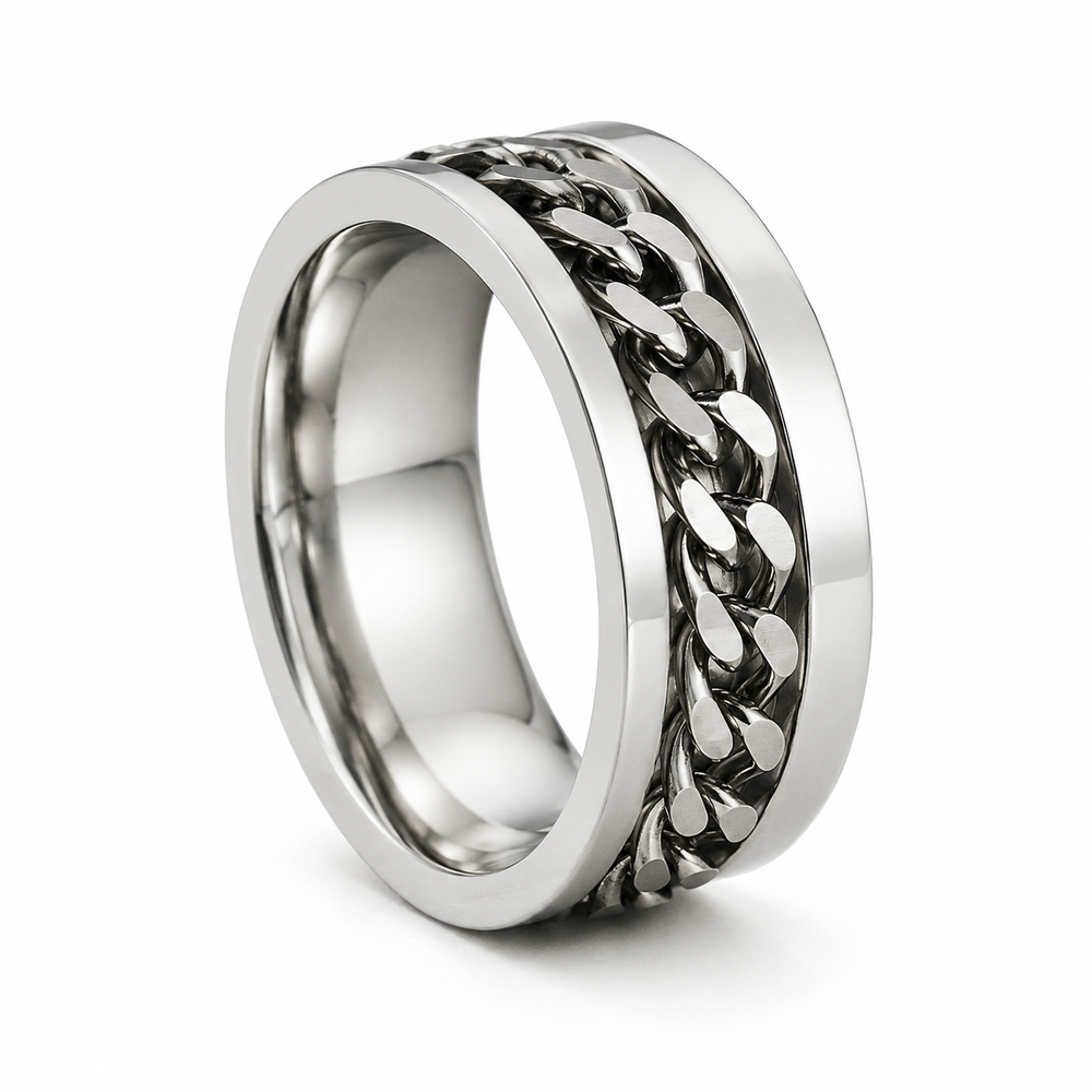 Cuban-Link Spinner Ring on a pure white background