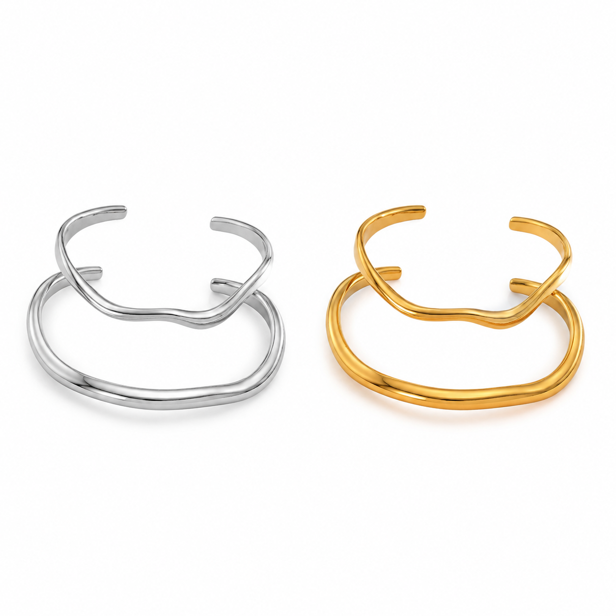 Men's irregular open cuff bracelet in silver and gold tone