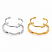 Men's irregular open cuff bracelet in silver and gold tone