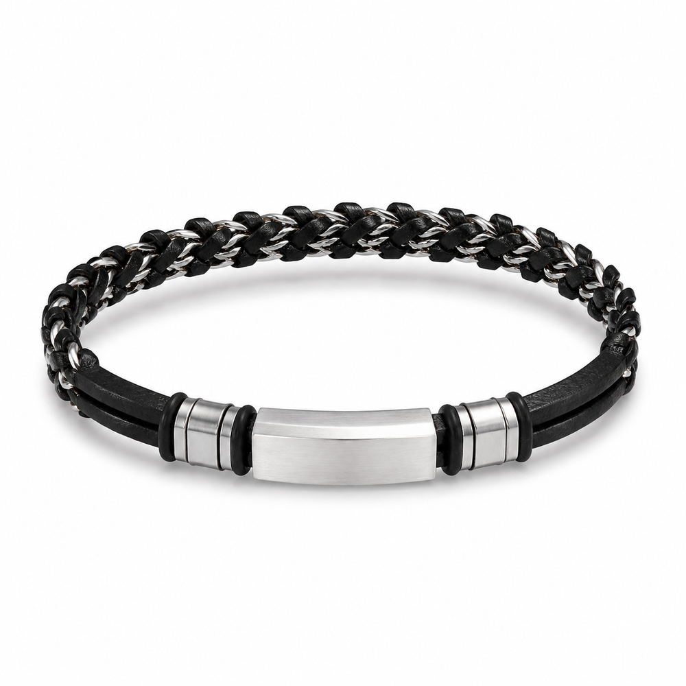 VALT black double-layer woven leather bracelet on white