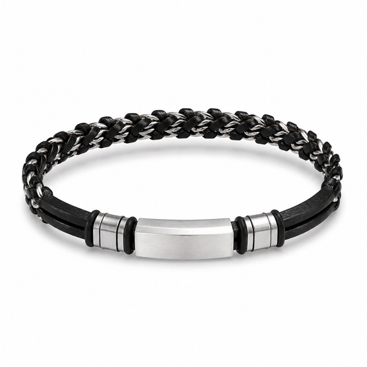 VALT black double-layer woven leather bracelet on white