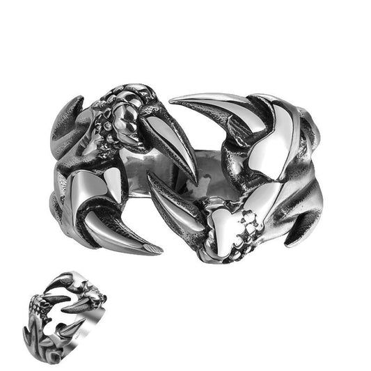 Men's dragon claw titanium steel open ring on white