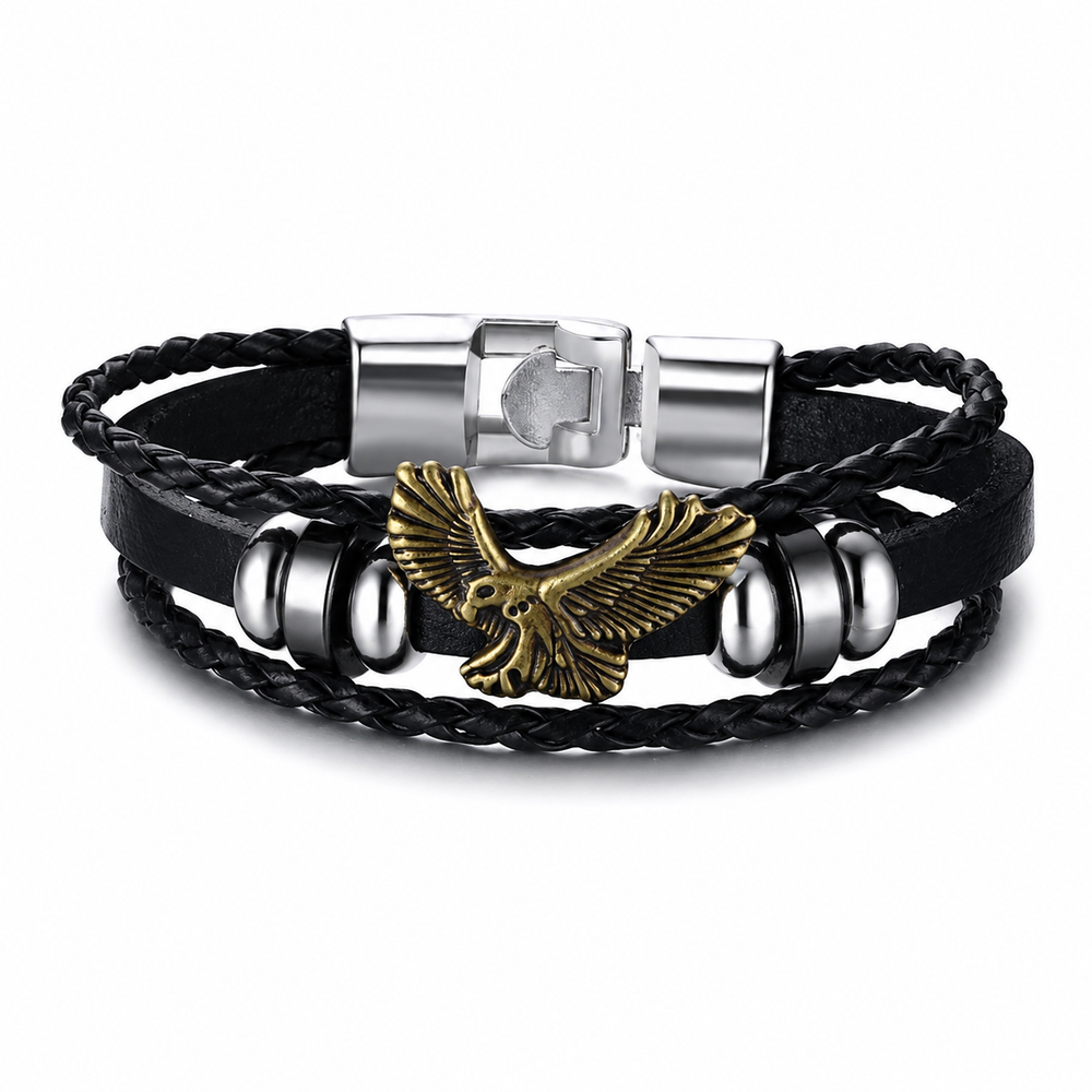 Eagle Leather Bracelet on pure white background