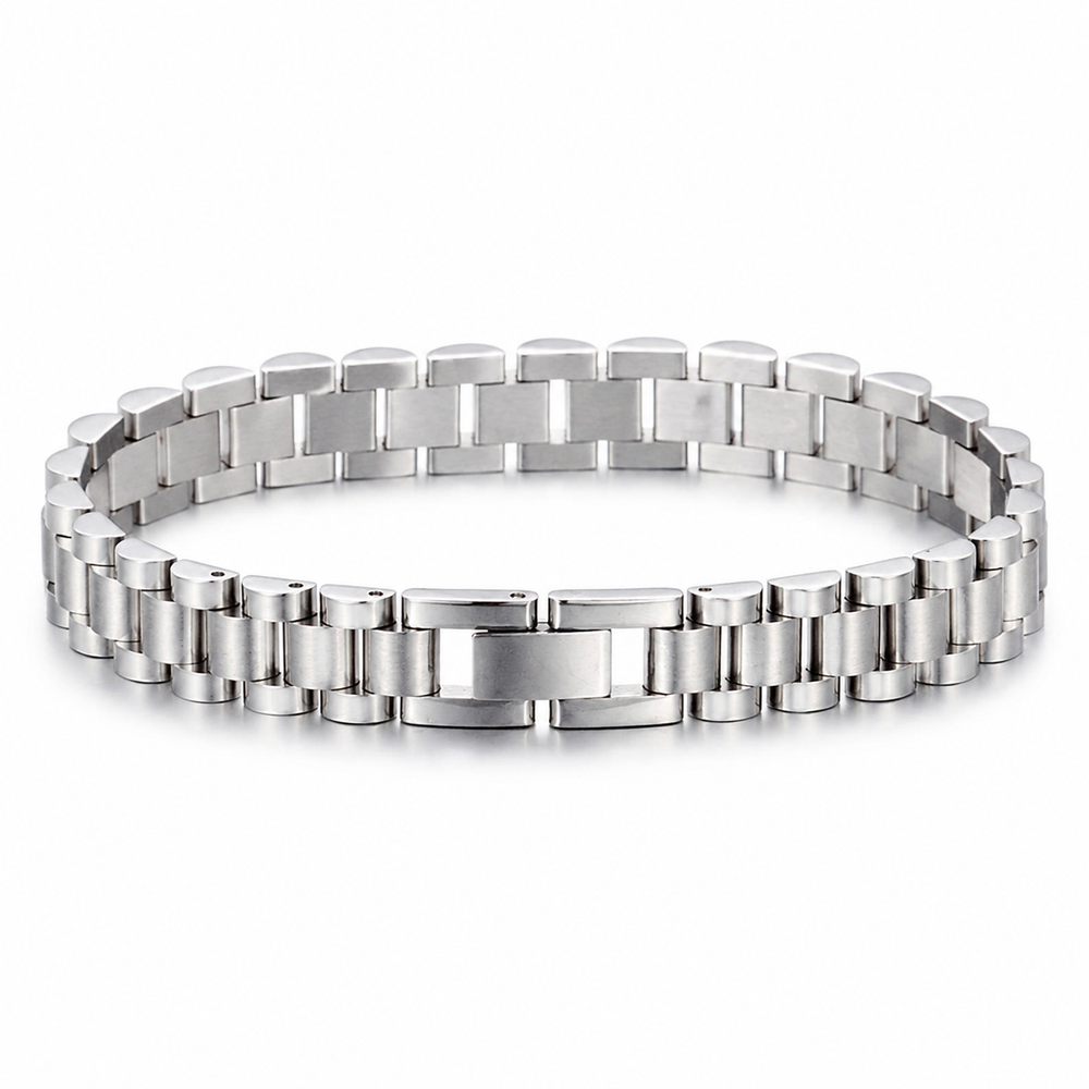 Geometric Titanium Steel Link Bracelet on white background
