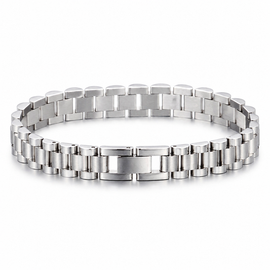 Geometric Titanium Steel Link Bracelet on white background