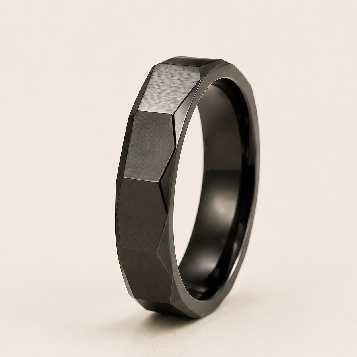 Black 8mm faceted polygon ring