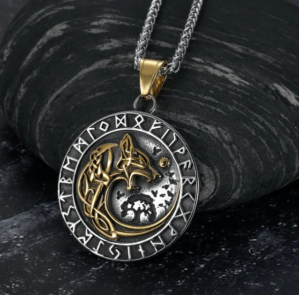Fenrir rune medallion necklace detail