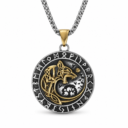 Fenrir rune medallion necklace on white
