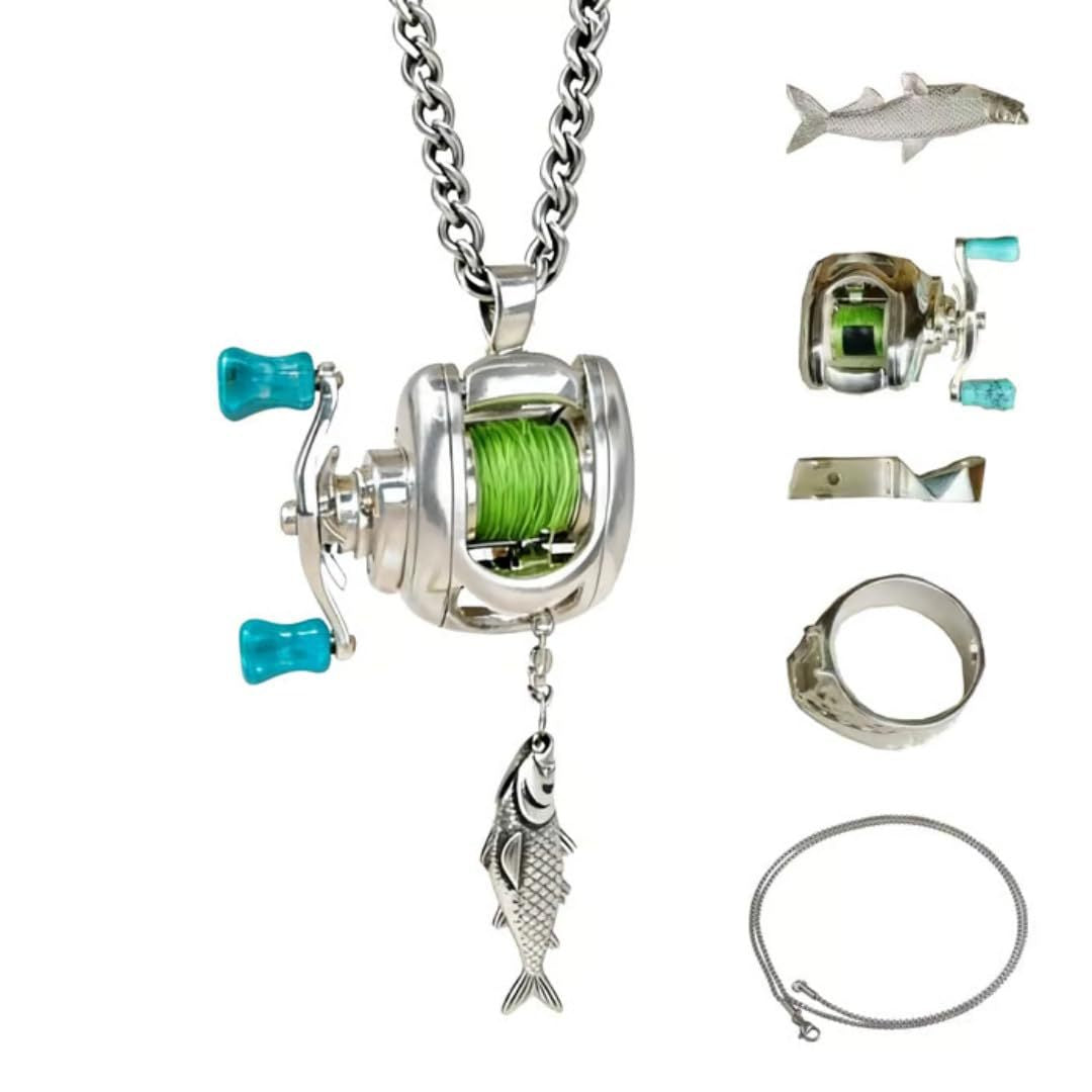 Fishing reel pendant necklace alternate view