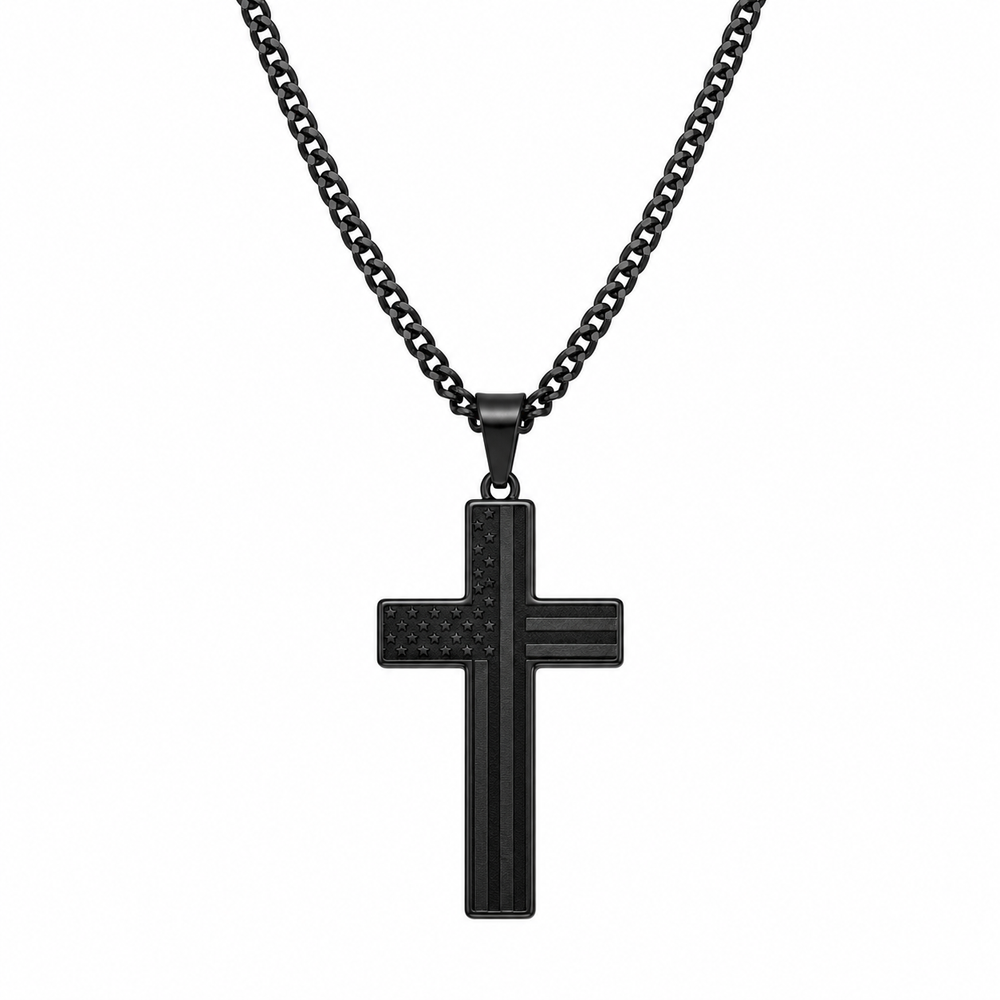Men's flag cross pendant necklace