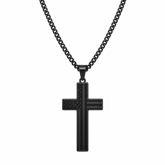 Men's flag cross pendant necklace