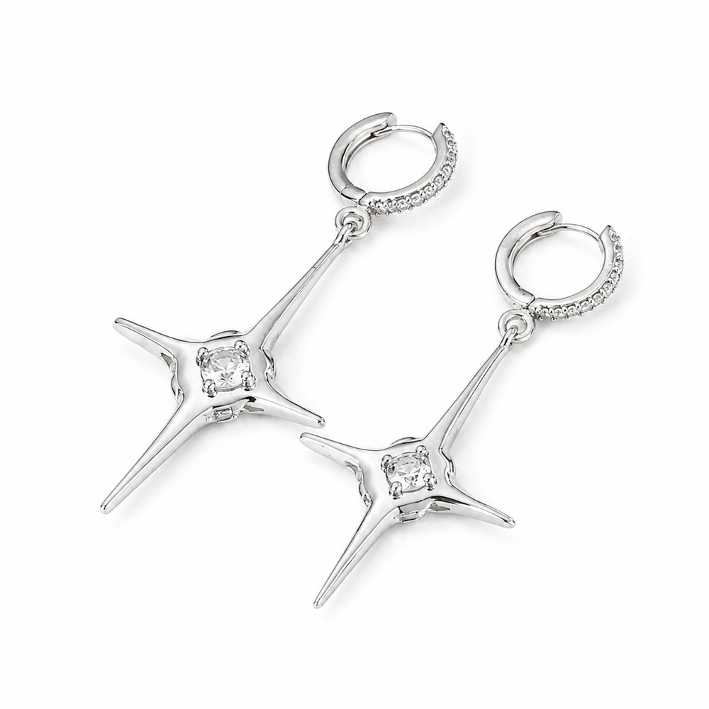 Four-Point Cross Hoop Earrings on a pure white background