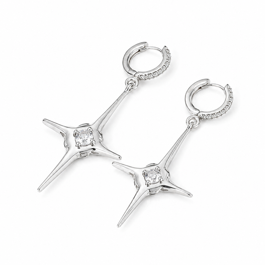 Four-Point Cross Hoop Earrings on a pure white background