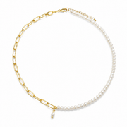 Freshwater Pearl & Paperclip Necklace on white background