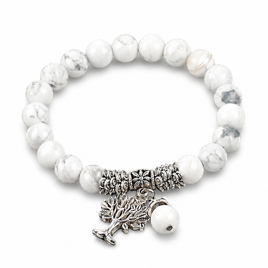 VALT frosted white bead tree bracelet on white background