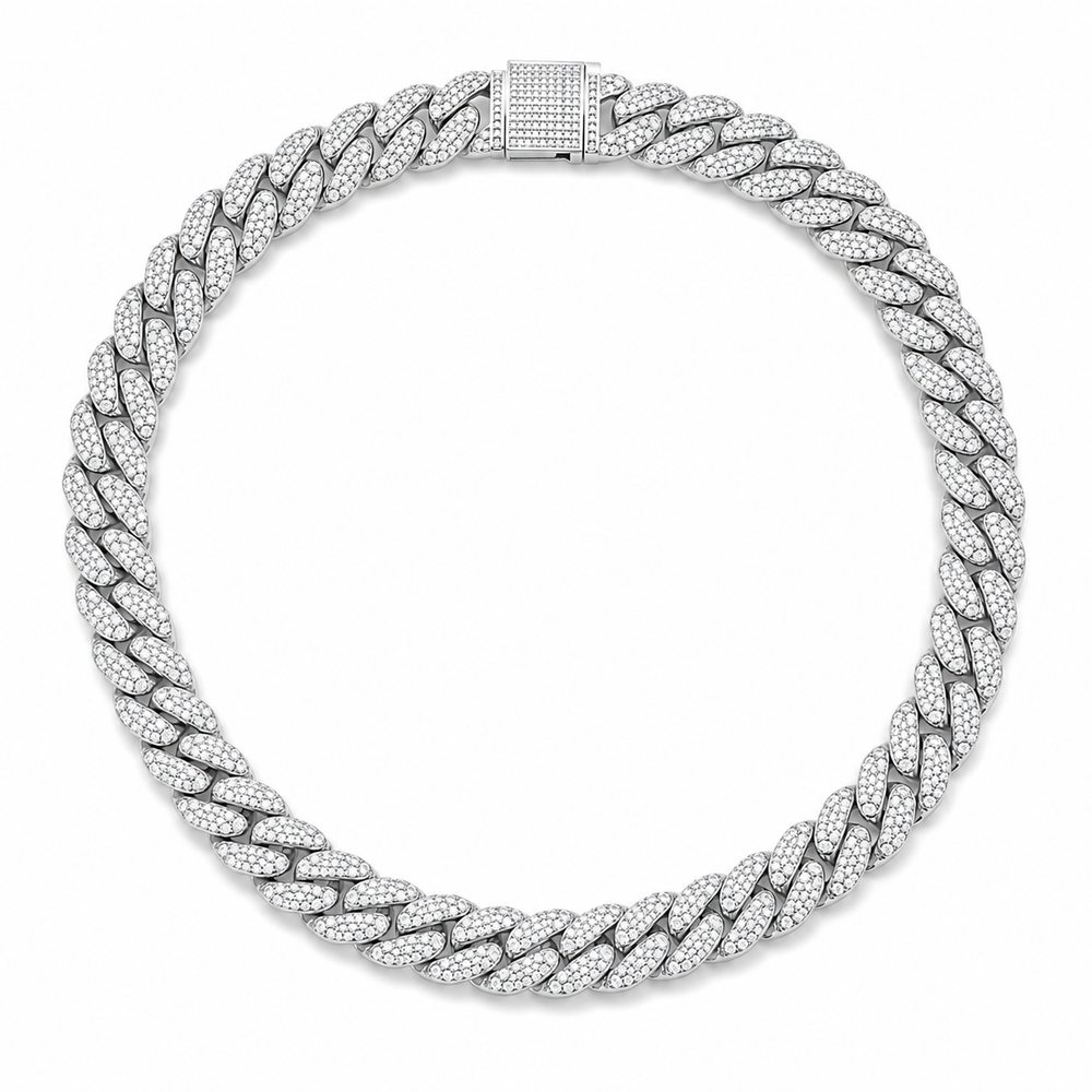 Full-Zircon Iced Cuban Necklace on white background