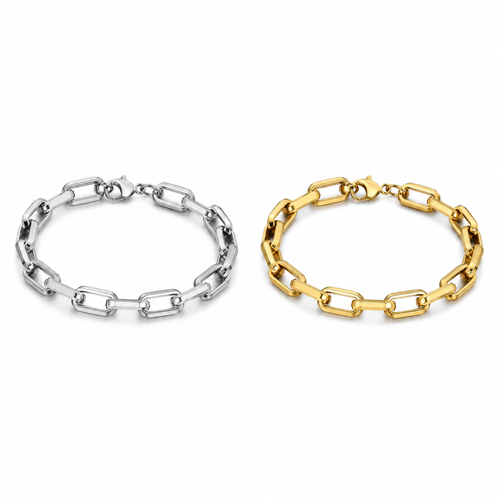 Men's geometric link bracelet in steel and gold tone