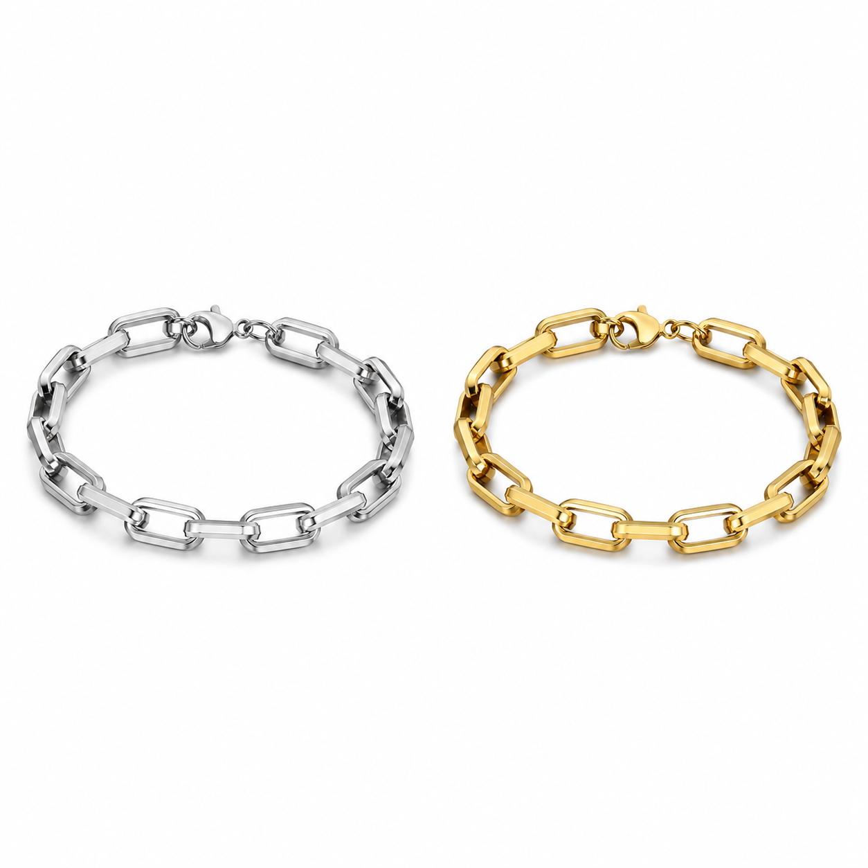 Men's geometric link bracelet in steel and gold tone
