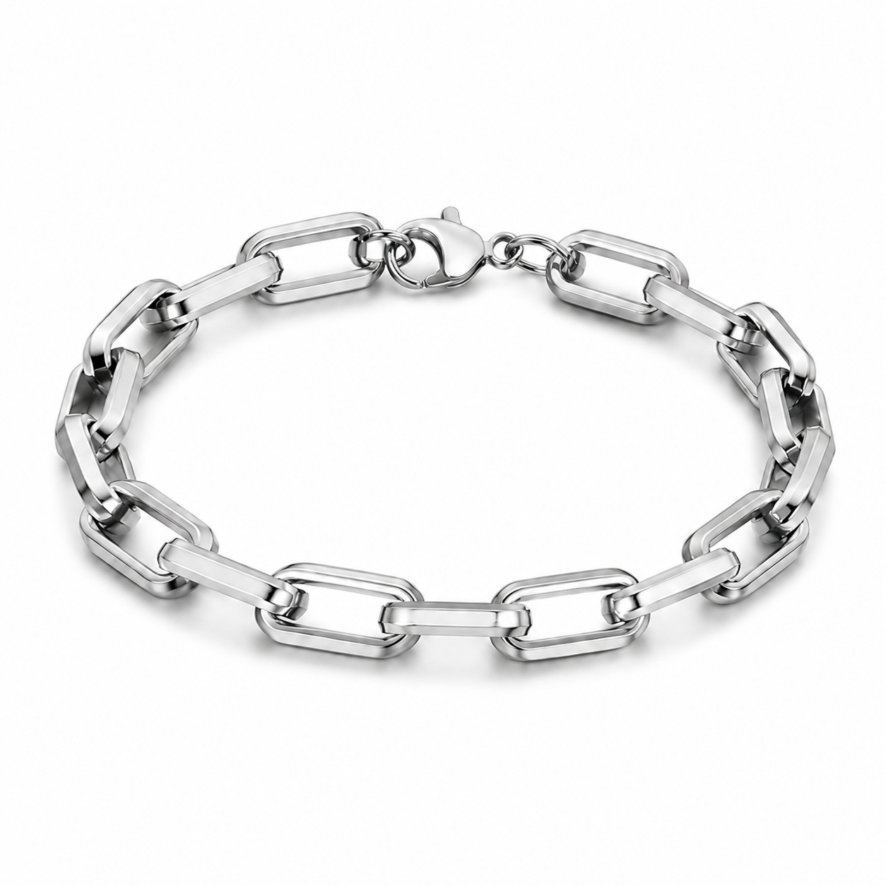 Geometric link bracelet in polished steel tone