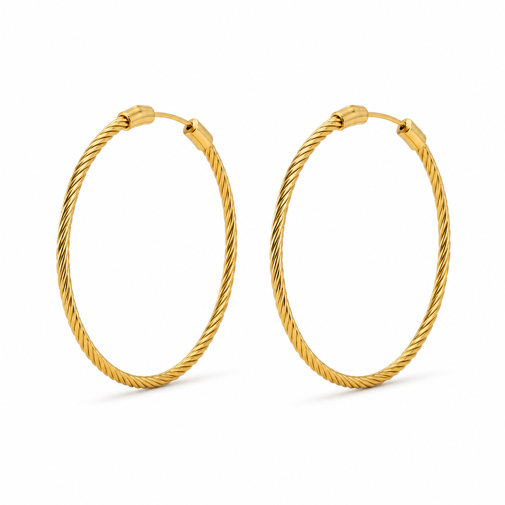 Gold-tone thread hoop earrings