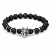 Grey Wolf & Lava Stone Bracelet on white background