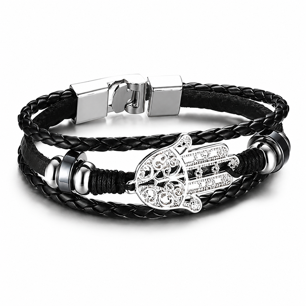Hamsa Leather Bracelet on pure white background