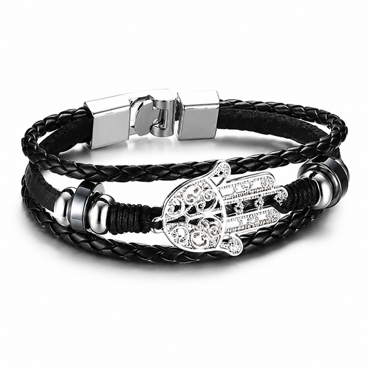 Hamsa Leather Bracelet on pure white background