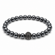Men's dark hematite-style bead bracelet on white