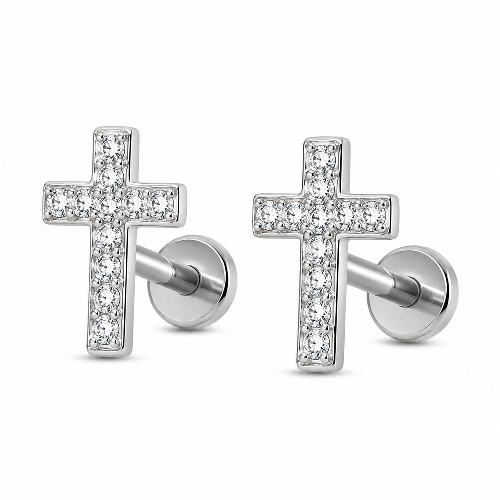 Iced cross stud earrings