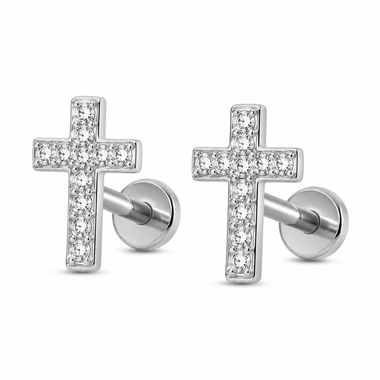 Iced cross stud earrings