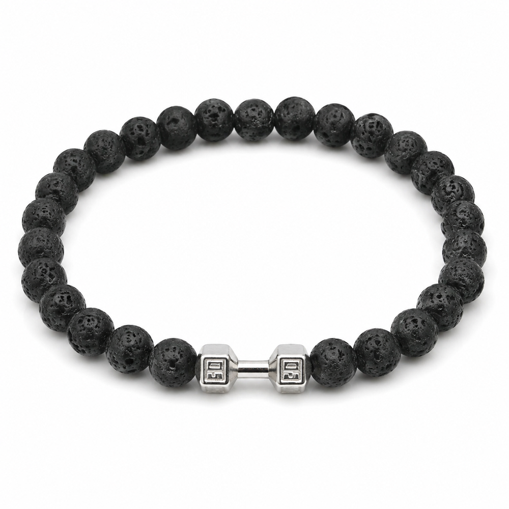 VALT black lava stone dumbbell bracelet on white