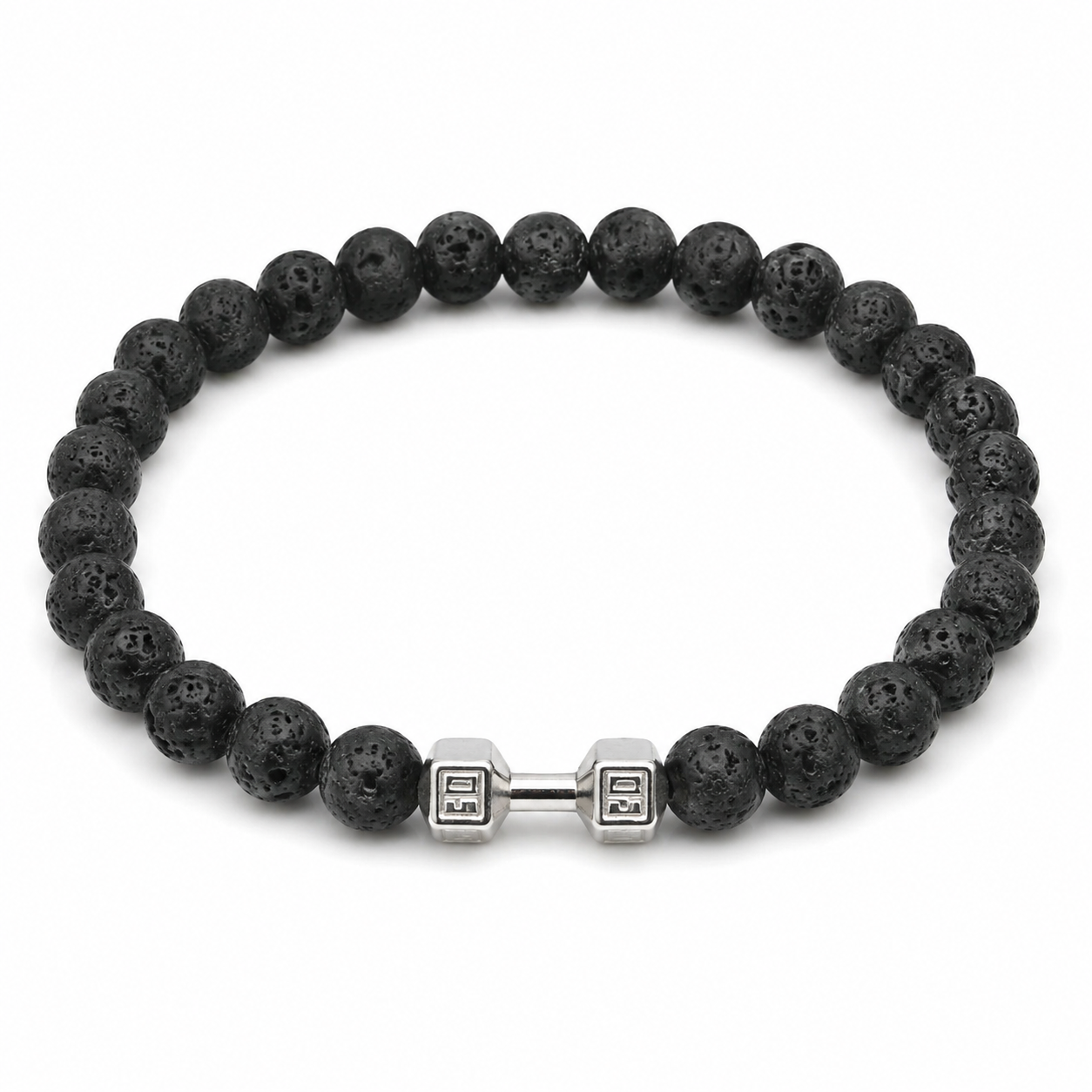 VALT black lava stone dumbbell bracelet on white