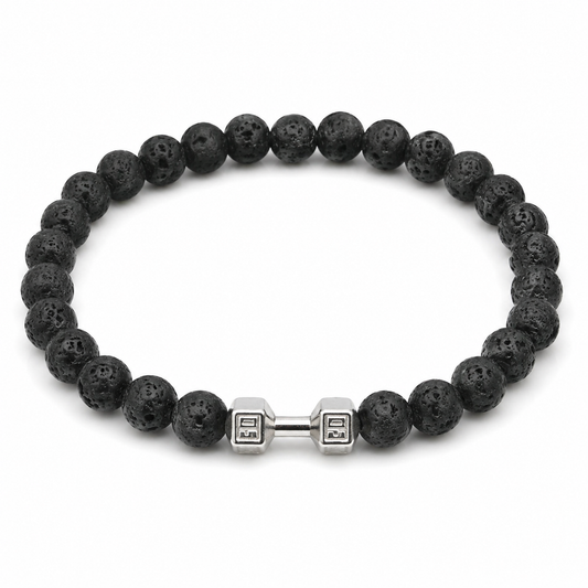 VALT black lava stone dumbbell bracelet on white