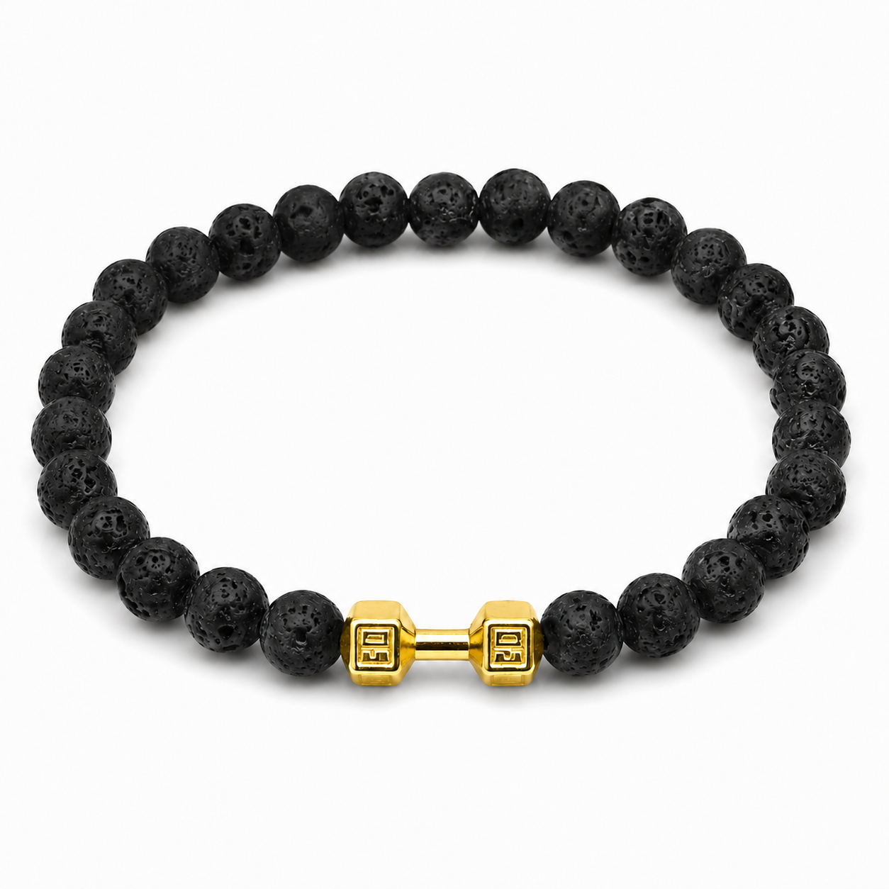 Lava stone dumbbell bracelet in gold tone