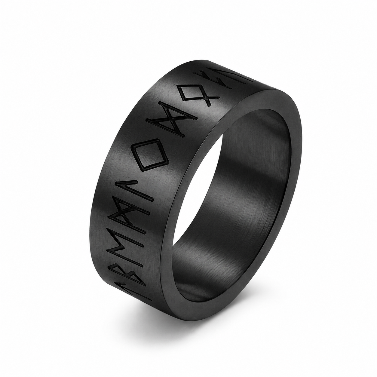 Matte brushed rune ring in black