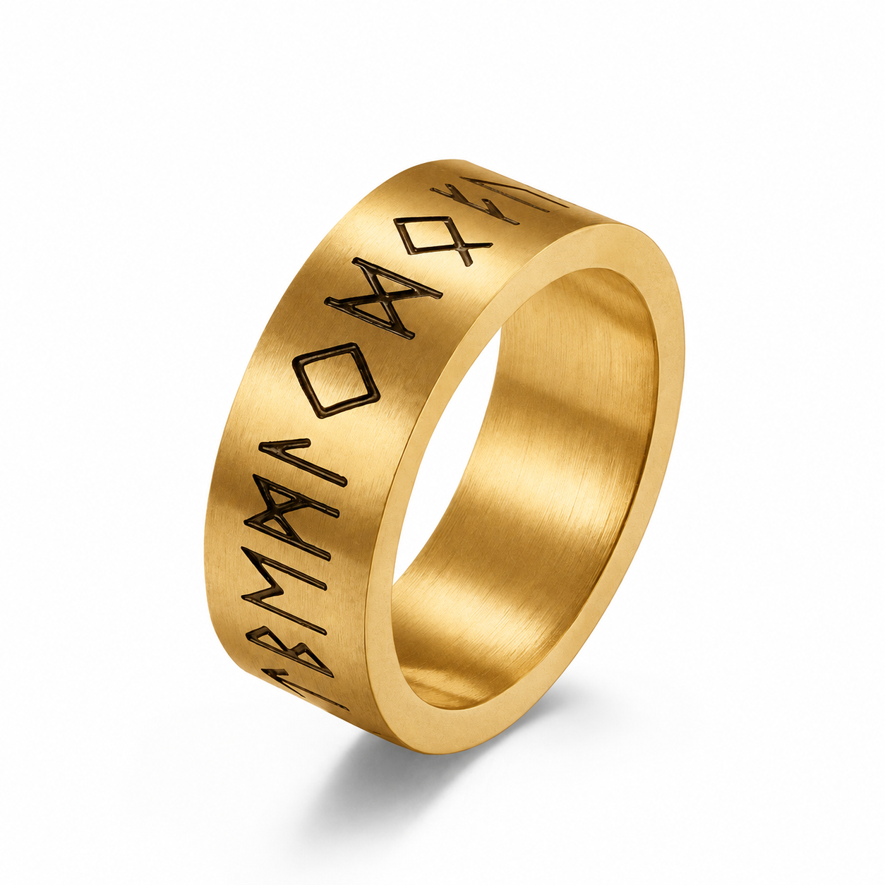 Matte brushed rune ring in gold tone